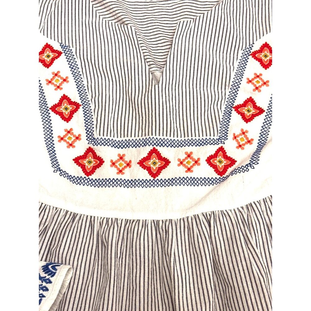 CCC Striped Bohemian Embroidered Long Sleeve Blouse V Neck Peplum Hem Coquette S - Picture 5 of 8